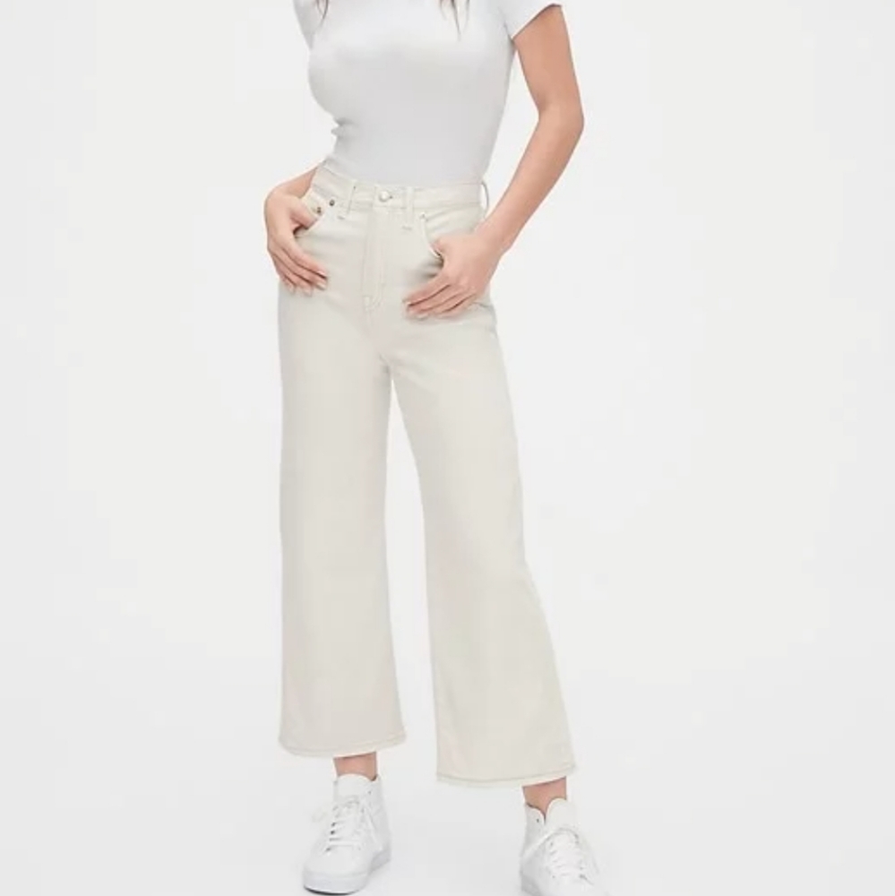 NWT Gap Washwell High Rise Wide Leg Crop Denim Jeans Ecru White Wash